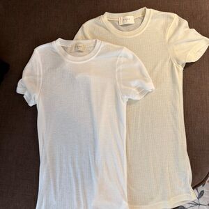 DISSH White and Yellow Ribbed Blouses